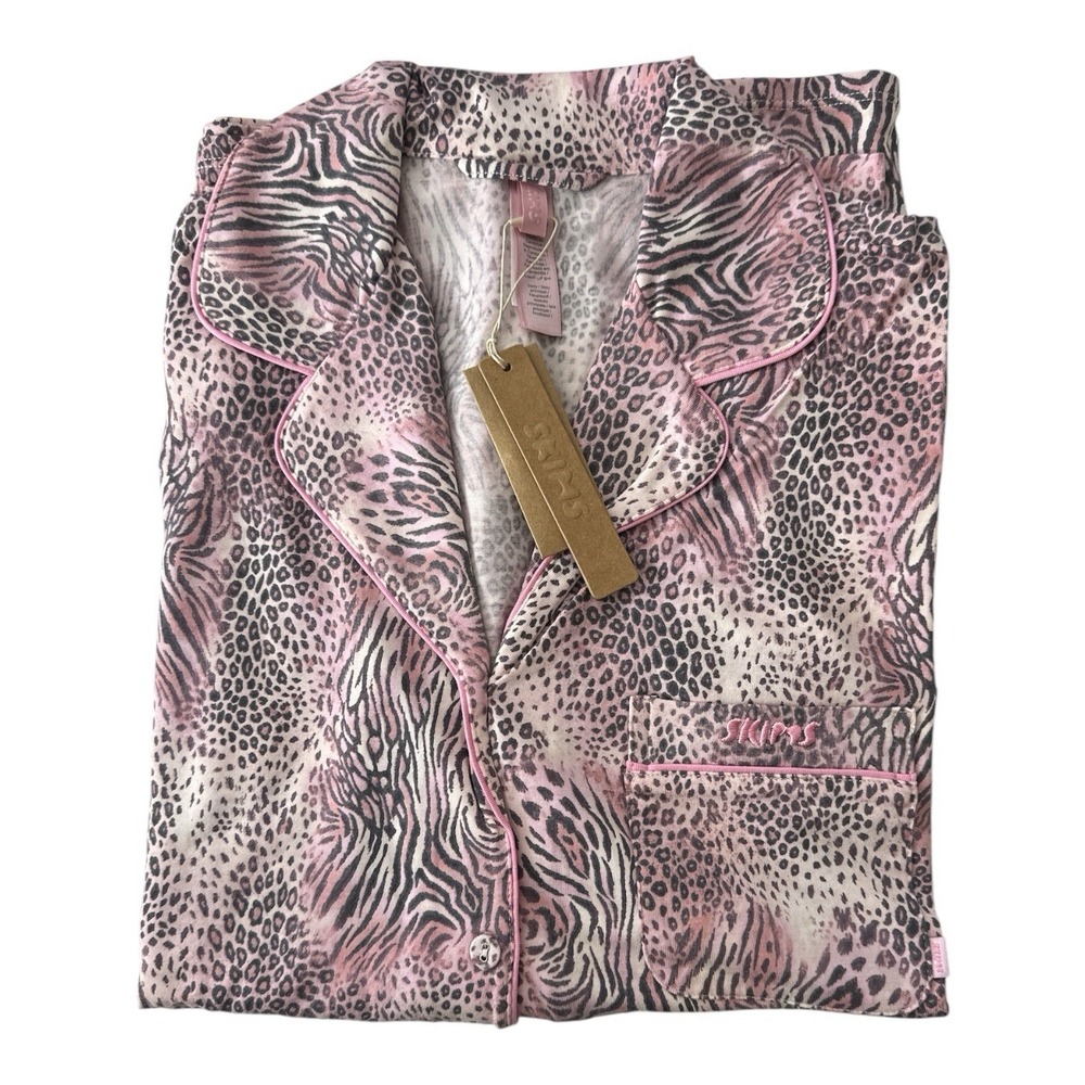 New SKIMS Sleep Set Medium Bloom Mini Multi Animal Pink Pajama Set Long Sleeve - Picture 4 of 16